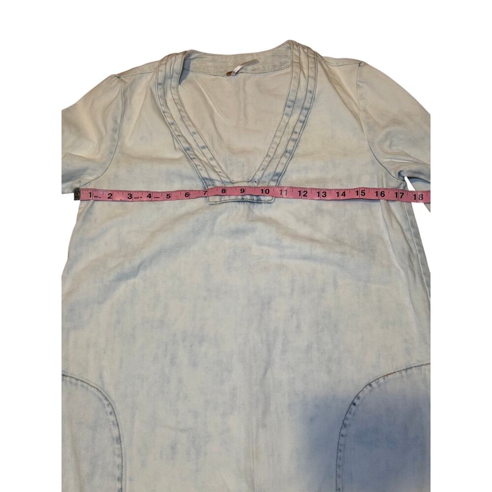 Free People Tunic Top XS White Acid Wash Boho Long Sleeve Oversized Shirt - Picture 3 of 6